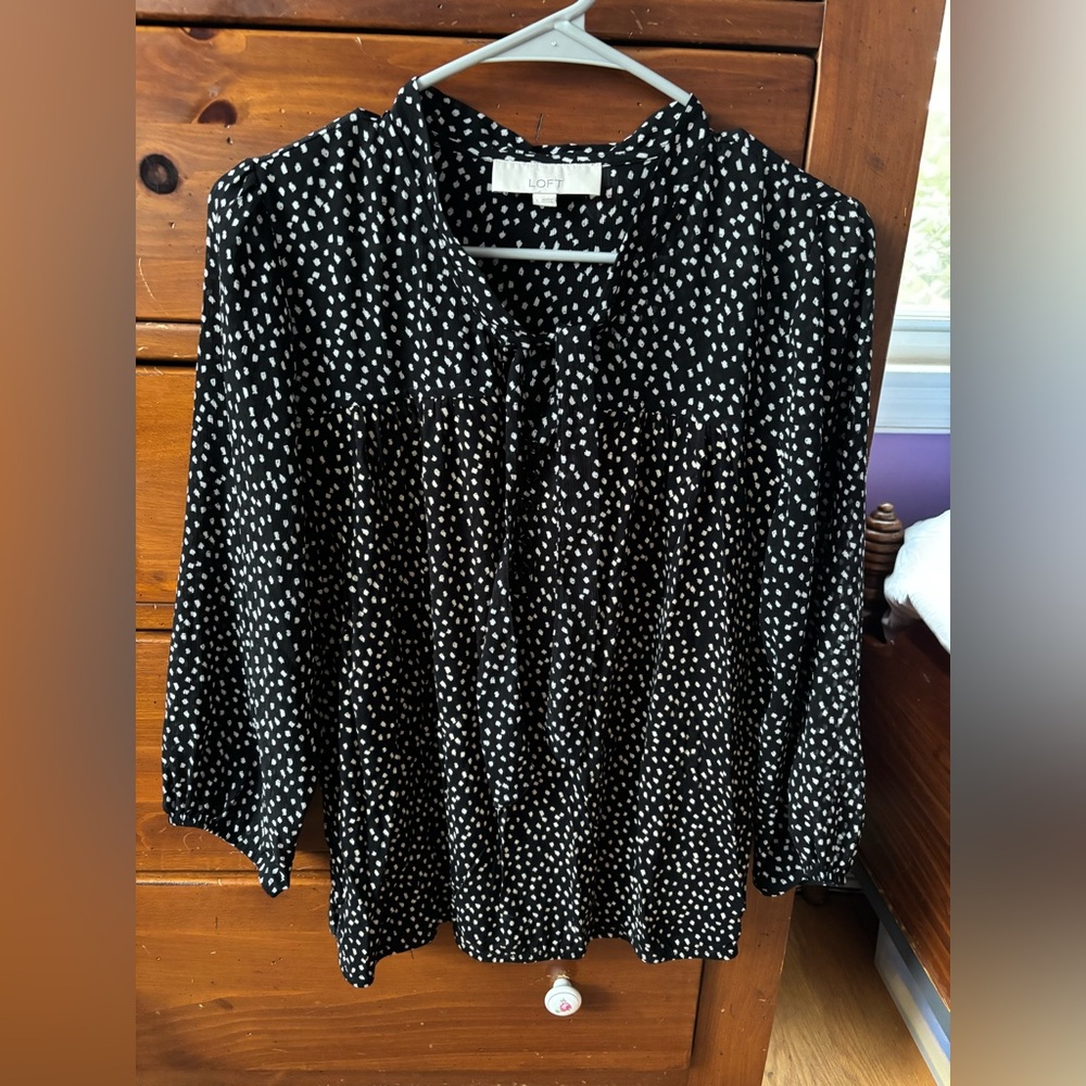Loft Black and White Polka Dot Women's Top, size Large